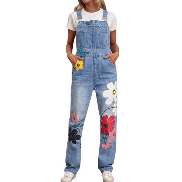 Misslook Overalls Women’s Small Denim Medium Wash Craftcore Kidcore Art To Wear - Picture 1 of 7